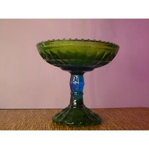 Vintage Green and Blue Depression Glass Compote/Candy Dish